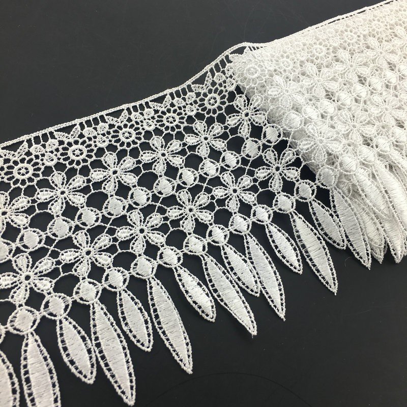 New trend wholesale high quality customized dye color embroidery white lace milk yarm/polyester lace trimming for accessory