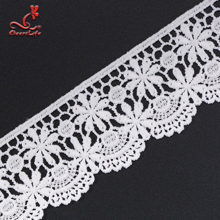 15 Yards 4.2Cm White Flower Floral Scallop Edge Water Soluble Chemical Polyester Guipure Tulle Crochet Lace Trim RIbbon Border