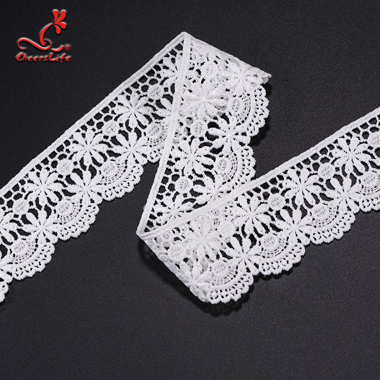 15 Yards 4.2Cm White Flower Floral Scallop Edge Water Soluble Chemical Polyester Guipure Tulle Crochet Lace Trim RIbbon Border