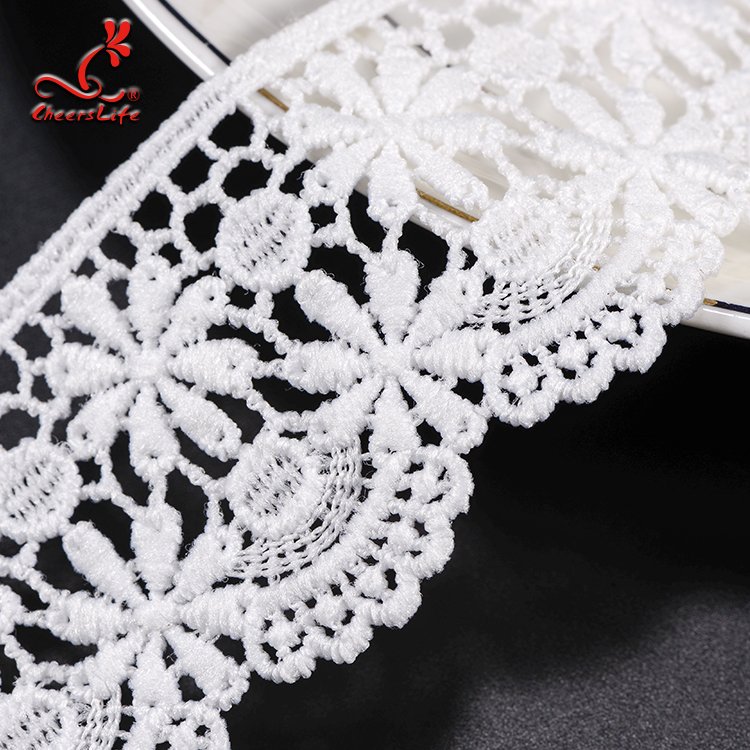 15 Yards 4.2Cm White Flower Floral Scallop Edge Water Soluble Chemical Polyester Guipure Tulle Crochet Lace Trim RIbbon Border