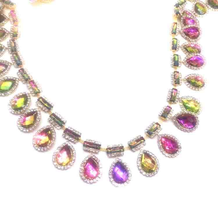 Wholesale fashion colorful rhinestone trim iridescence trim rhinestone fringe for costume dress making