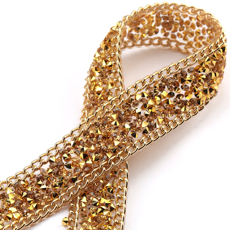 19.5mm Gold/silver Tape Crystal Hot Fix Trimming Rhinestone Fringe Trim On Roll For Dressing Garment Shoes