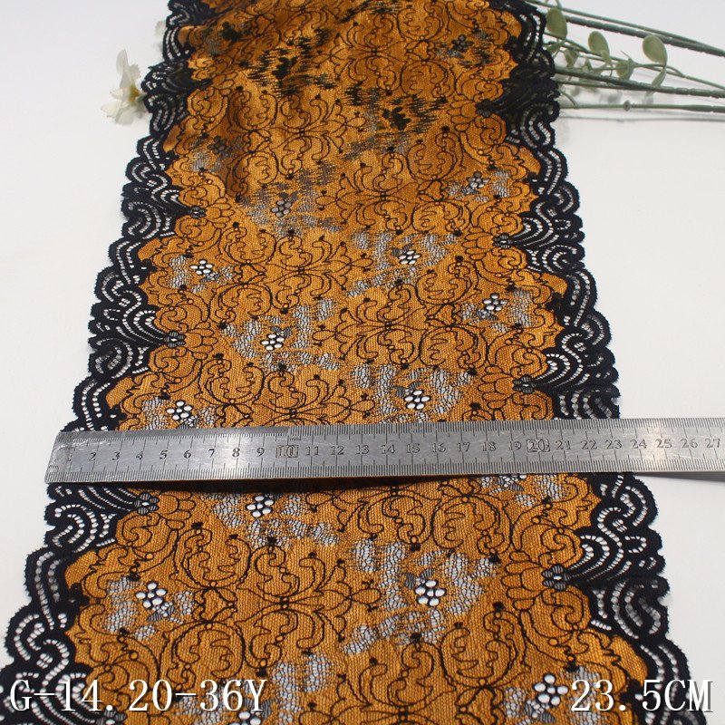 High Quality 23cm bicolor black gold Elastic spandex Lace Knitted Fabric For Underwear bra Clothing Lace Trim