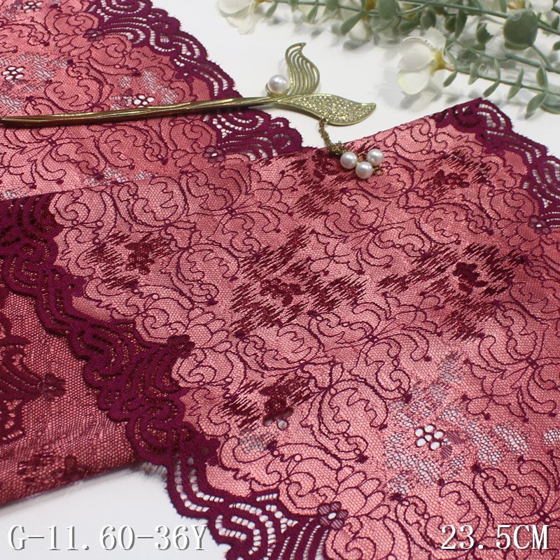 High Quality 23cm bicolor black gold Elastic spandex Lace Knitted Fabric For Underwear bra Clothing Lace Trim