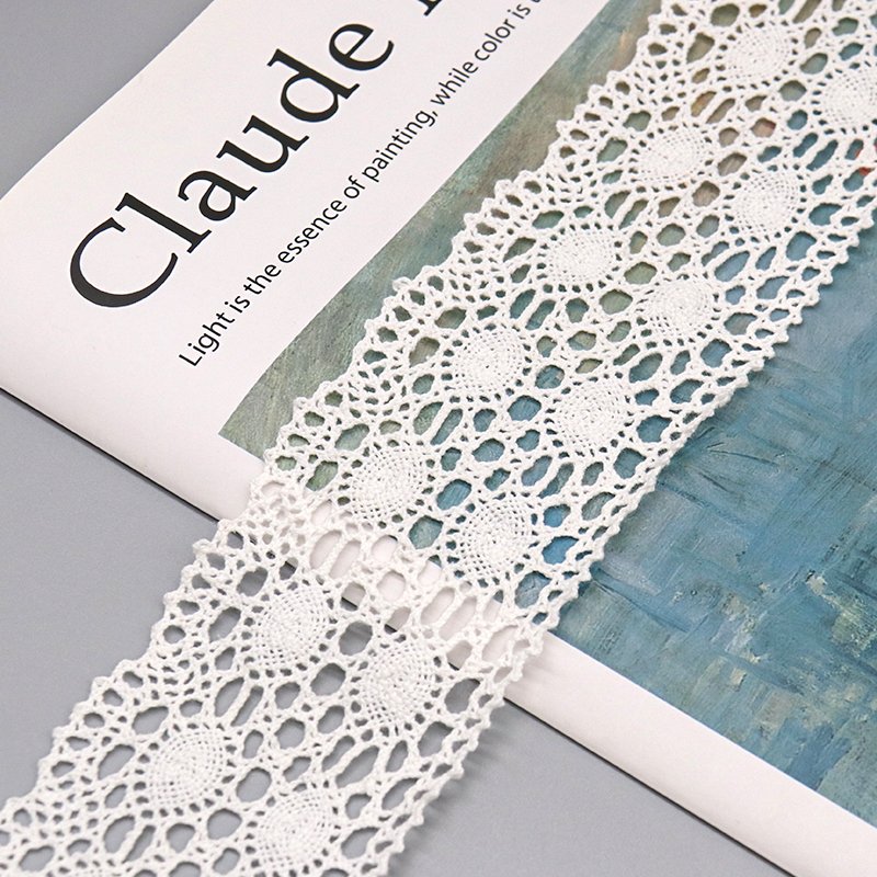 Factory wholesale 6.2cm 100% cotton border lace trim eyelet crochet lace trim for clothing decoration