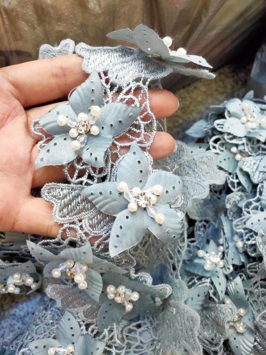 Elastic Lace Trim Benecreat Custom Logo White Beaded Lace Trim China 3 D Flower Pearl Lace Trimming