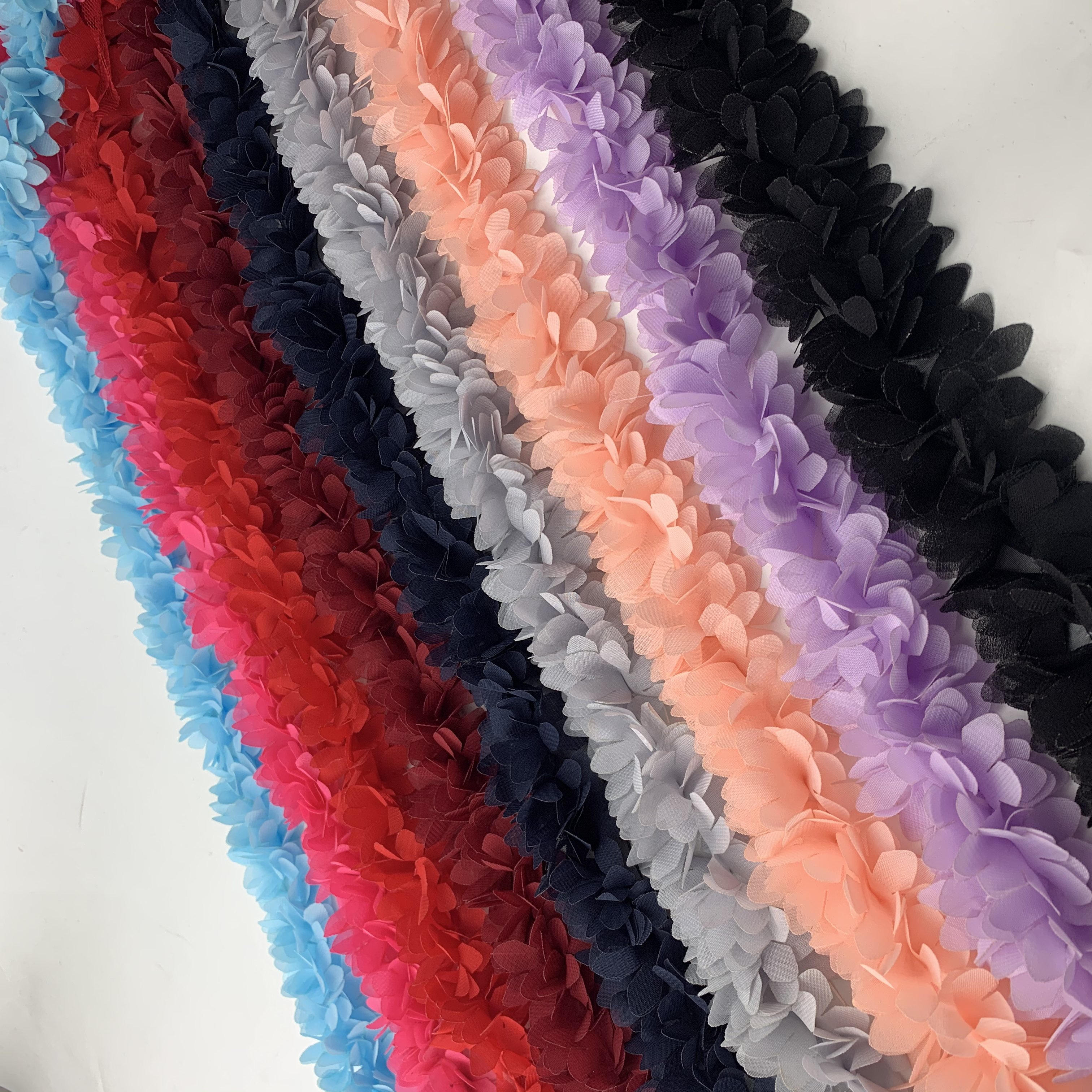 Colored 3D Chiffon Flower DIY Lace Trim Lace Ribbon Lace Dress Applique Sewing Decorative Fabric XF10