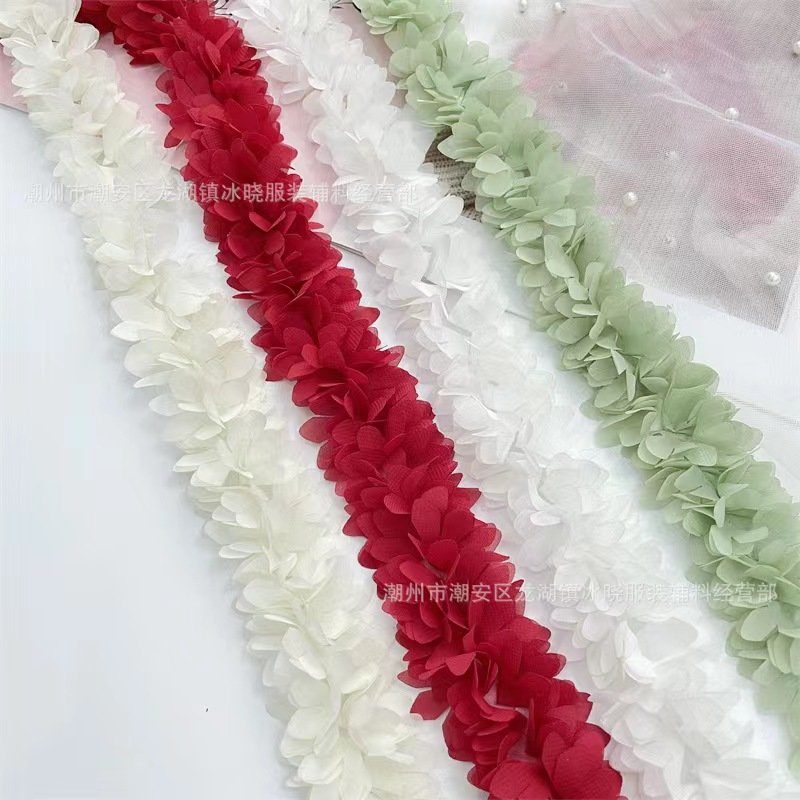 Colored 3D Chiffon Flower DIY Lace Trim Lace Ribbon Lace Dress Applique Sewing Decorative Fabric XF10