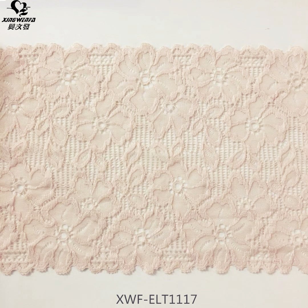 Good soft quality wedding dress lace trim skin color Pretty Floral Elastic Stretch Lace fabric