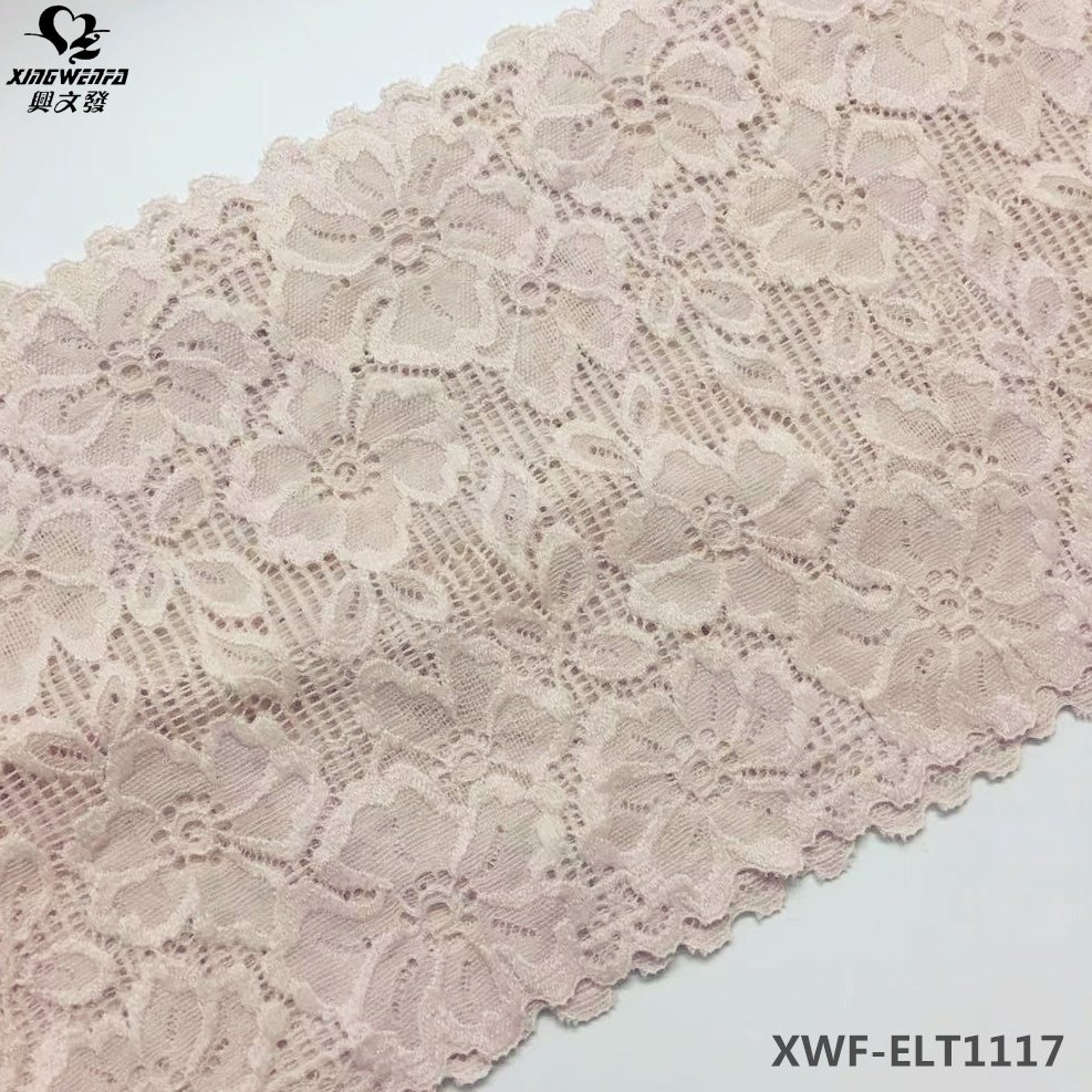 Good soft quality wedding dress lace trim skin color Pretty Floral Elastic Stretch Lace fabric