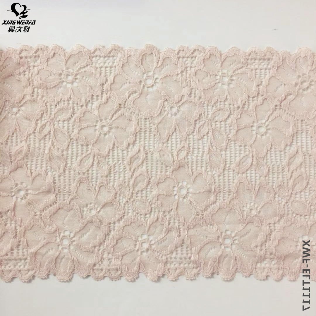Good soft quality wedding dress lace trim skin color Pretty Floral Elastic Stretch Lace fabric