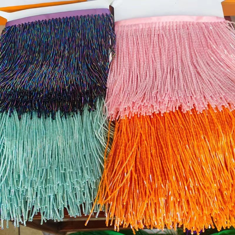 Fashion 10-30cm Length Heavy Sag All Shiny Gold Bead Tube Fringe Tassel For Garment Dress Decorative Lace Trimming