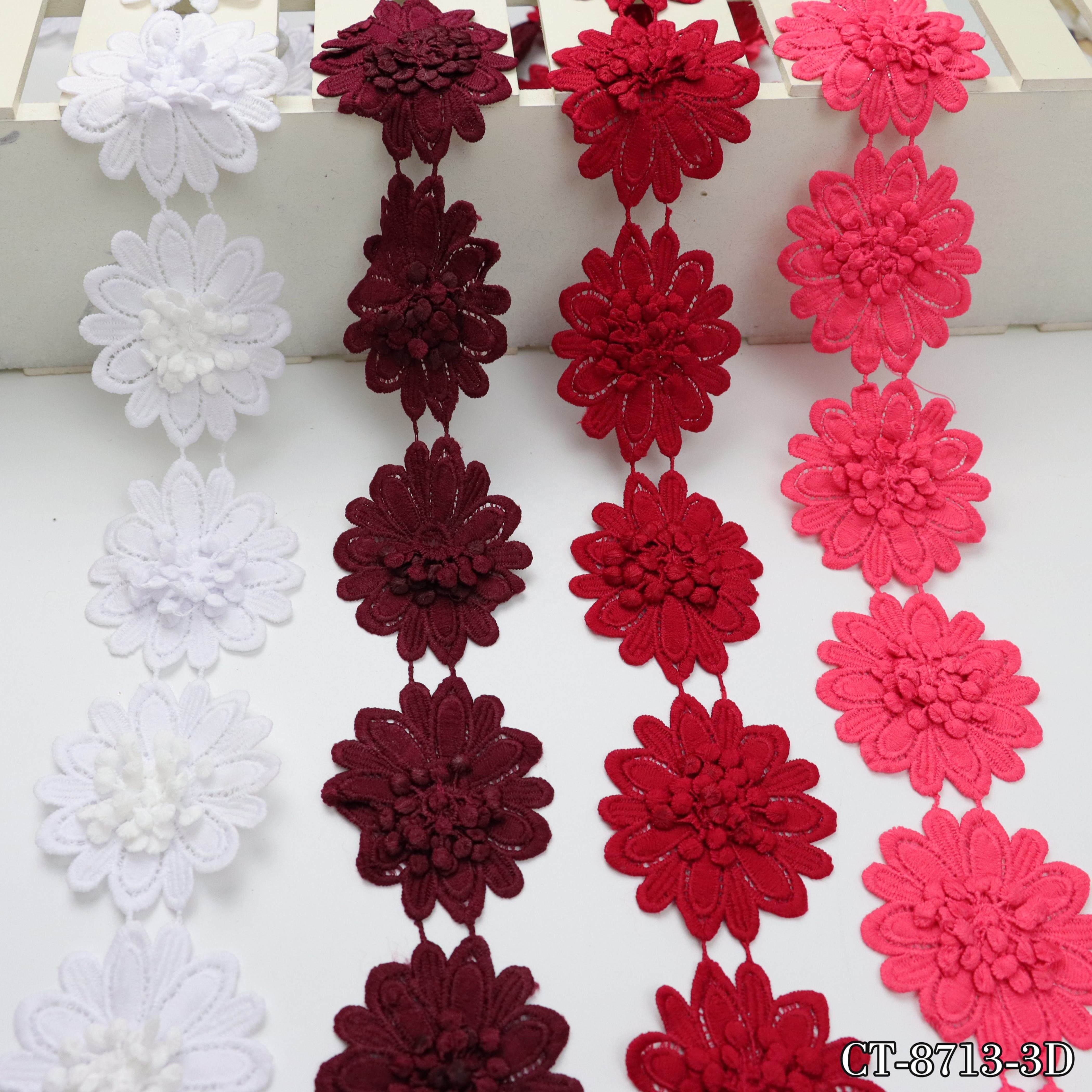 Ribete de encaje 3d flower guipure milk yarn water soluble lace trim hot sale embroidery bridal lace wedding car bone lace