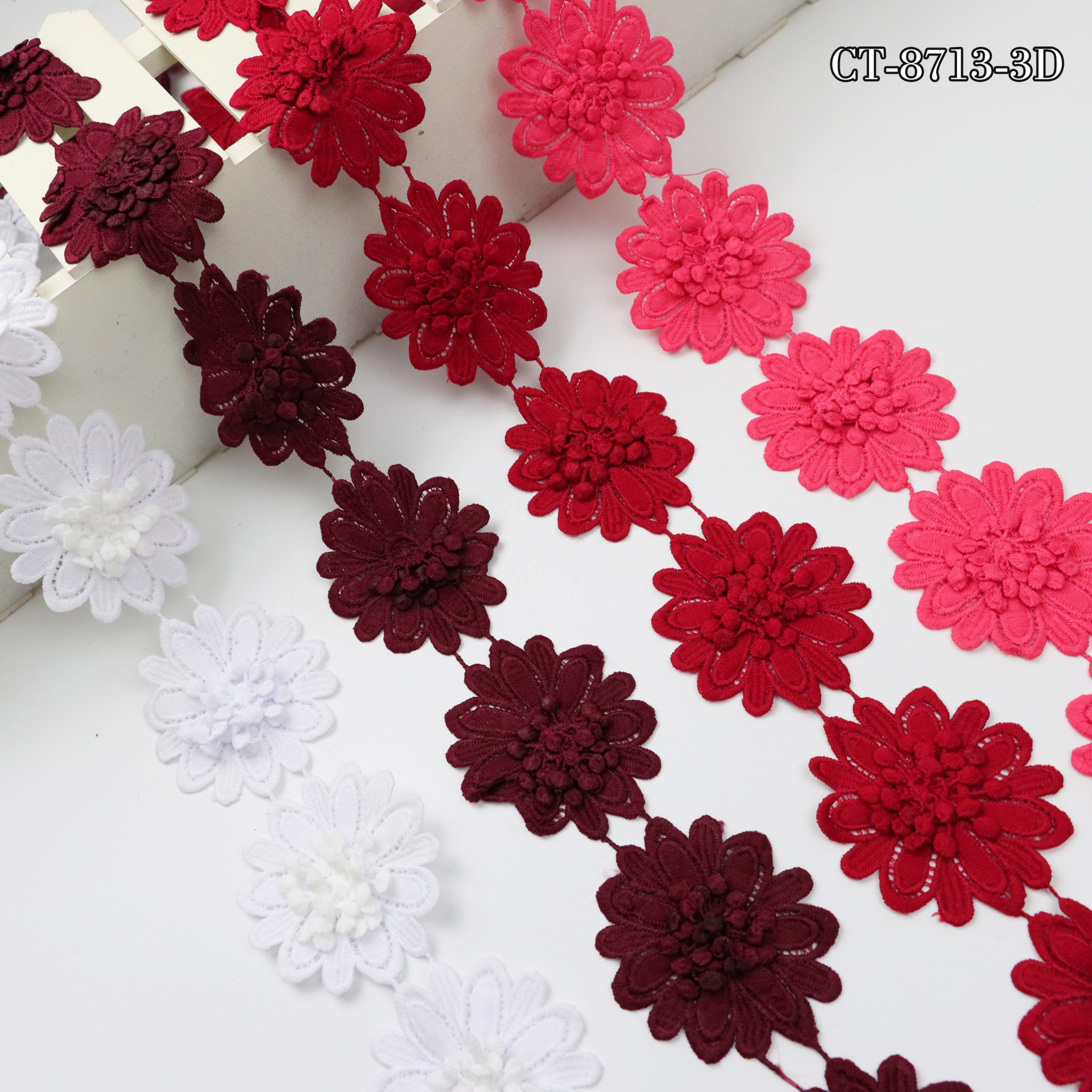 Ribete de encaje 3d flower guipure milk yarn water soluble lace trim hot sale embroidery bridal lace wedding car bone lace