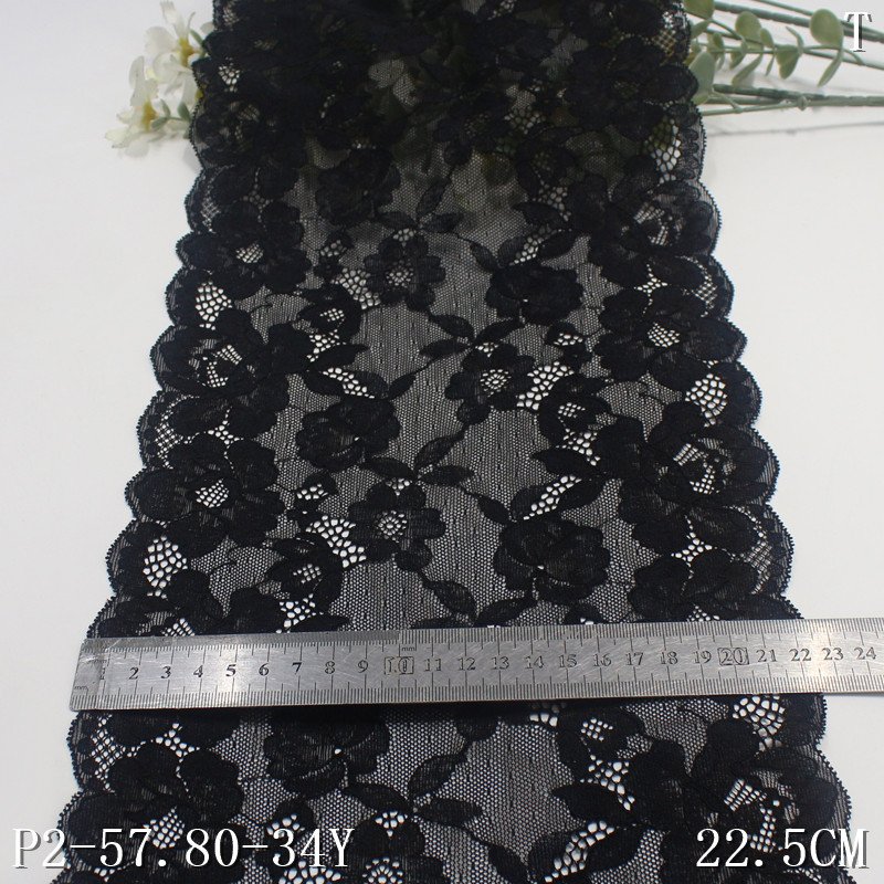 factory supply 22cm fashion black stretch elastic spandex jacquard lace trim for women clothing