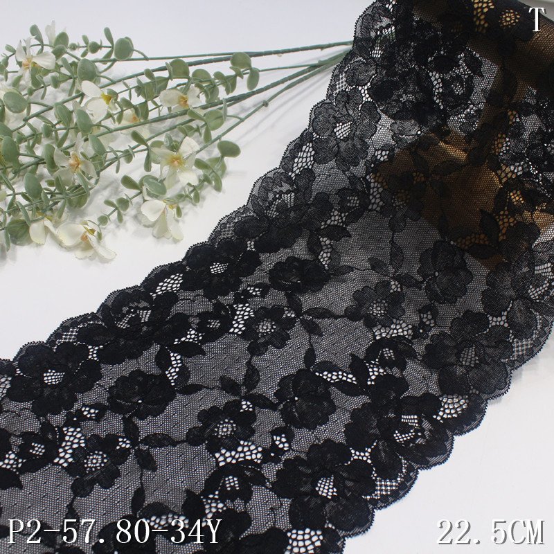 factory supply 22cm fashion black stretch elastic spandex jacquard lace trim for women clothing