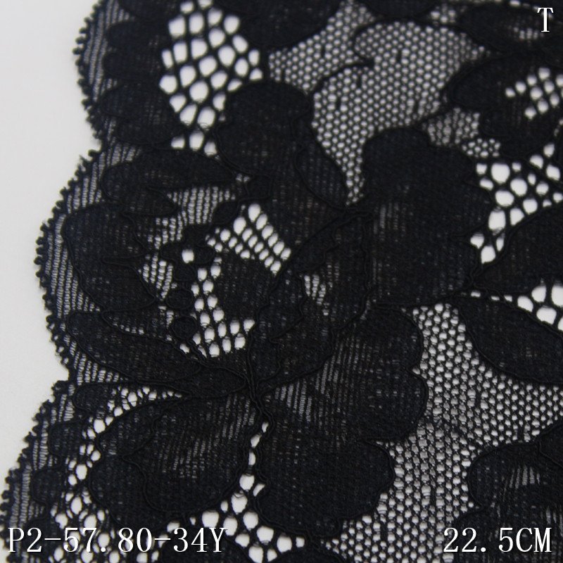 factory supply 22cm fashion black stretch elastic spandex jacquard lace trim for women clothing