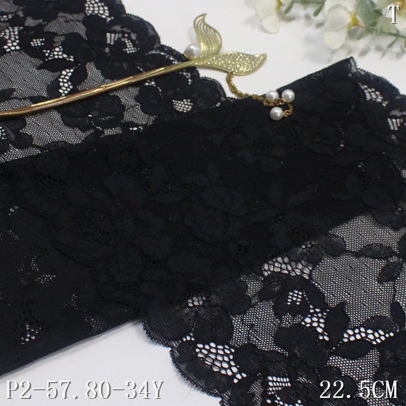 factory supply 22cm fashion black stretch elastic spandex jacquard lace trim for women clothing