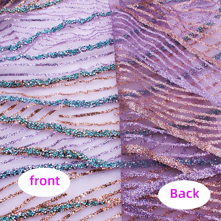 French 3D Glitter Fabric with Sequin Trim Embroidered Mesh Lace for Clothing Accessories