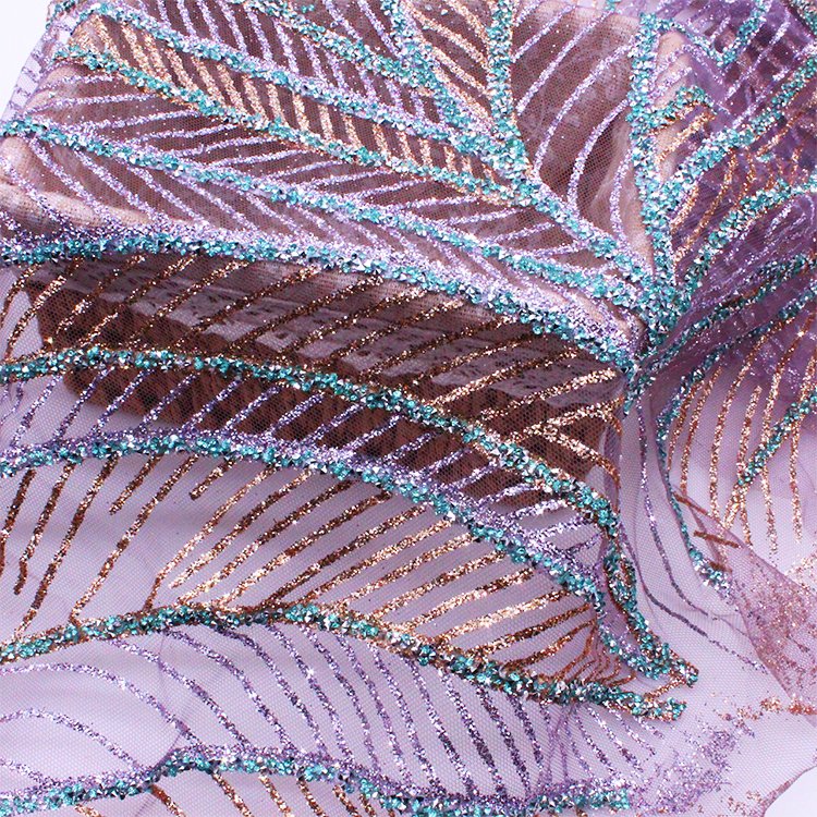 French 3D Glitter Fabric with Sequin Trim Embroidered Mesh Lace for Clothing Accessories