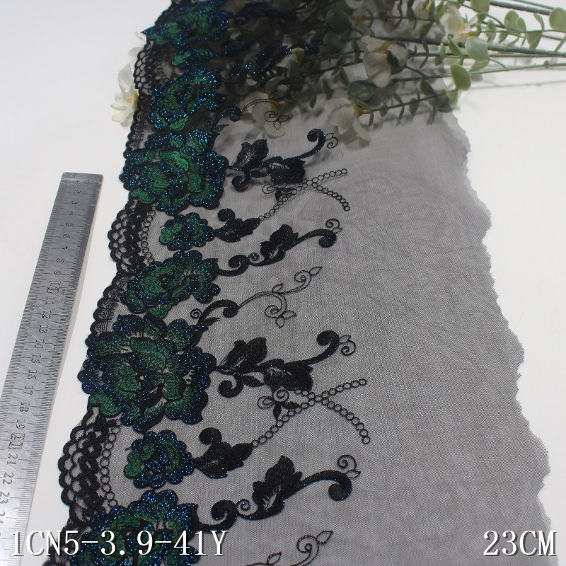 New Design black soft mesh Lace Trim shiny Flower Embroidery Lace Fabric for women Lingerie