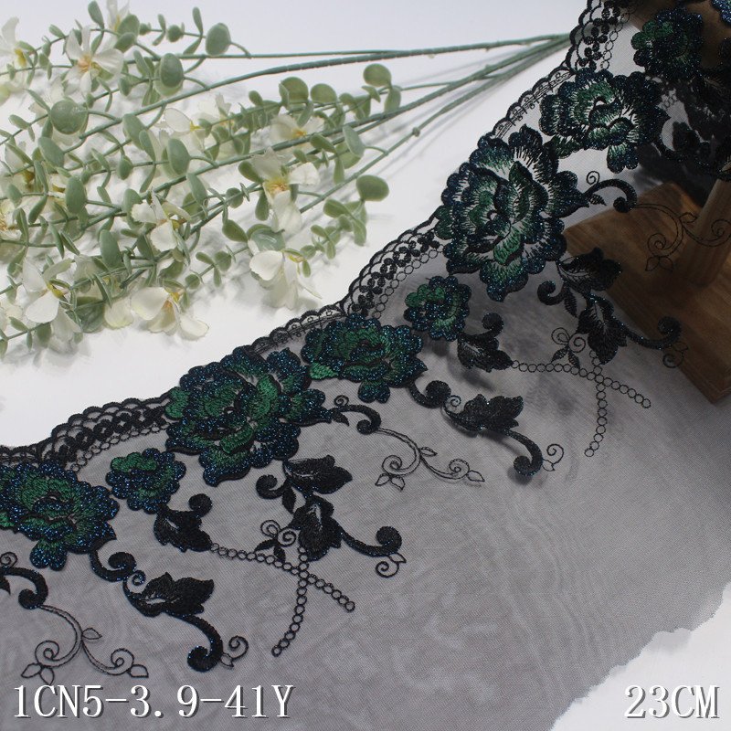 New Design black soft mesh Lace Trim shiny Flower Embroidery Lace Fabric for women Lingerie