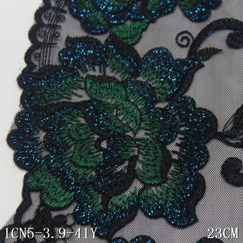 New Design black soft mesh Lace Trim shiny Flower Embroidery Lace Fabric for women Lingerie