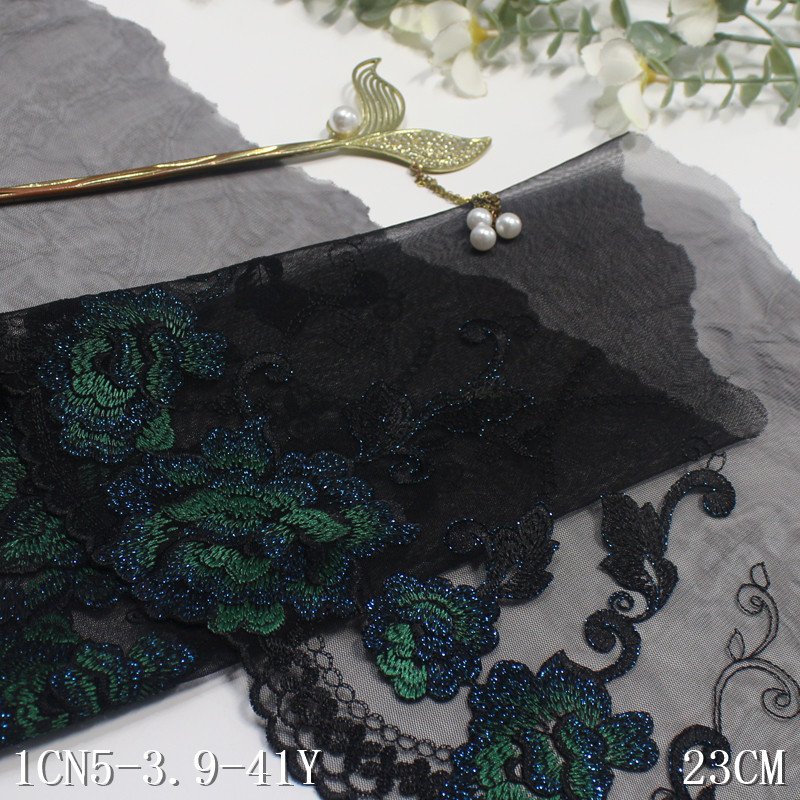 New Design black soft mesh Lace Trim shiny Flower Embroidery Lace Fabric for women Lingerie
