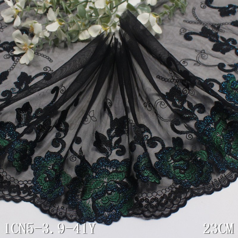 New Design black soft mesh Lace Trim shiny Flower Embroidery Lace Fabric for women Lingerie