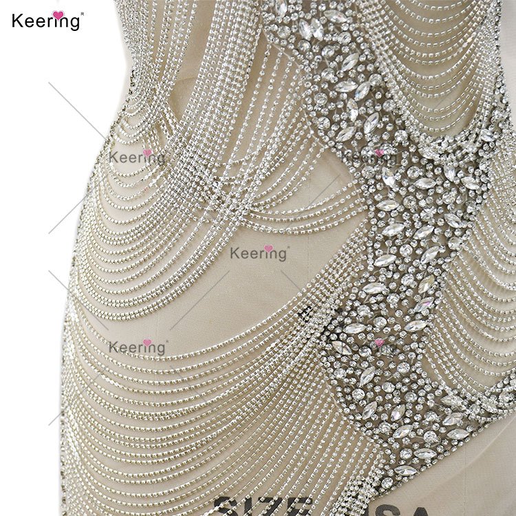 WDP-509 Keering New Arrivals Silver Crystal Trims Chain Design Wedding Dress Rhinestone Appliques Bodice For Dress