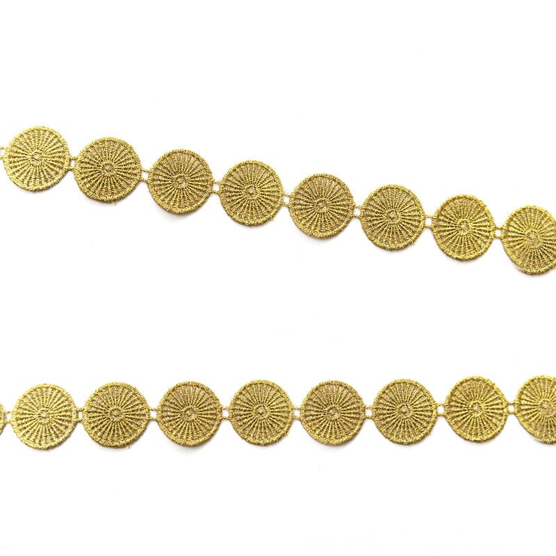 Wholesale round 25mm embroidery gold matelic lace trim guipure lace decorative ribbon for DIY neckchain clothing wedding dress