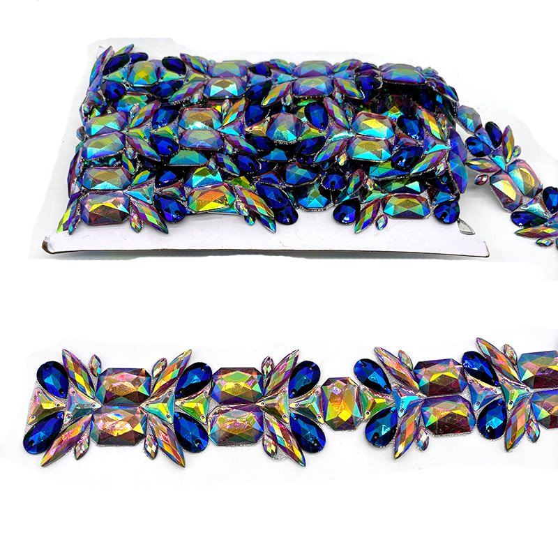 Customized color iron on rhinestone design applique trimming for Miami Carnival costume
