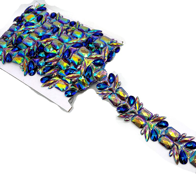 Customized color iron on rhinestone design applique trimming for Miami Carnival costume