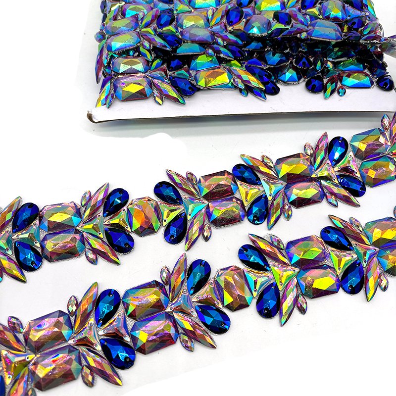 Customized color iron on rhinestone design applique trimming for Miami Carnival costume