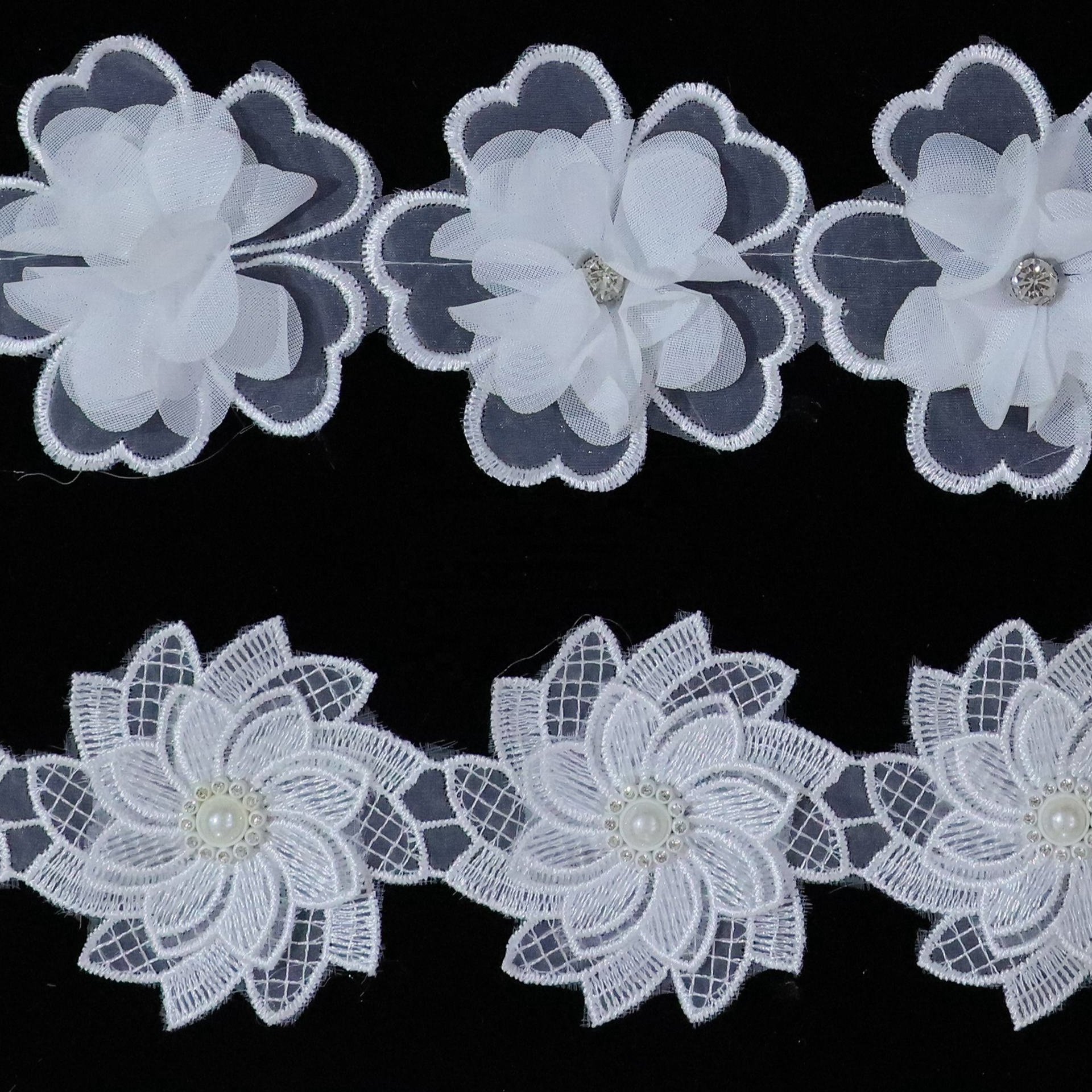 Wholesale Luxury Crystal Rhinestone Guipure Lace Trim Embroidered Cotton Polyester Fabric Ribete de Encaje jacquard Lace Trim
