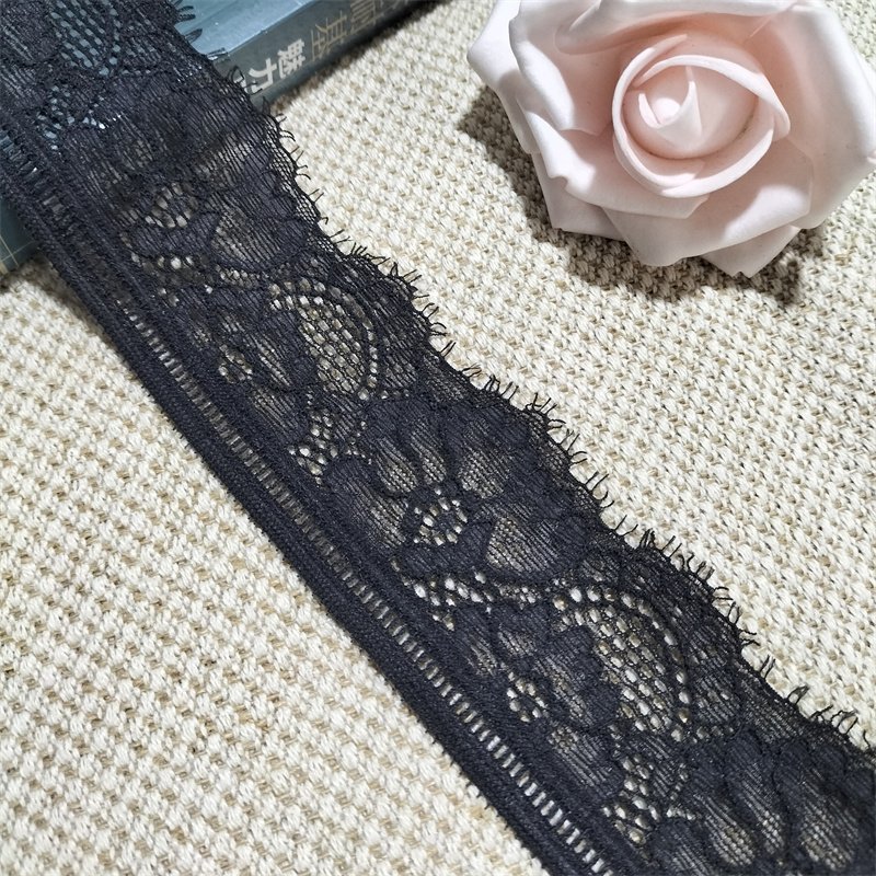 S2772 1-1 4.5cm Stretch Elastic Lace Trim,Black Floral Lace Fabric Elastic Lace Ribbons for Crafts and Gift Wrapping Decorating
