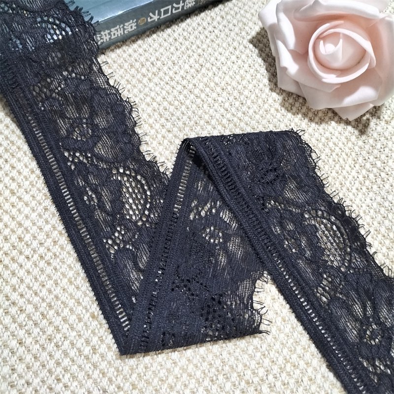 S2772 1-1 4.5cm Stretch Elastic Lace Trim,Black Floral Lace Fabric Elastic Lace Ribbons for Crafts and Gift Wrapping Decorating