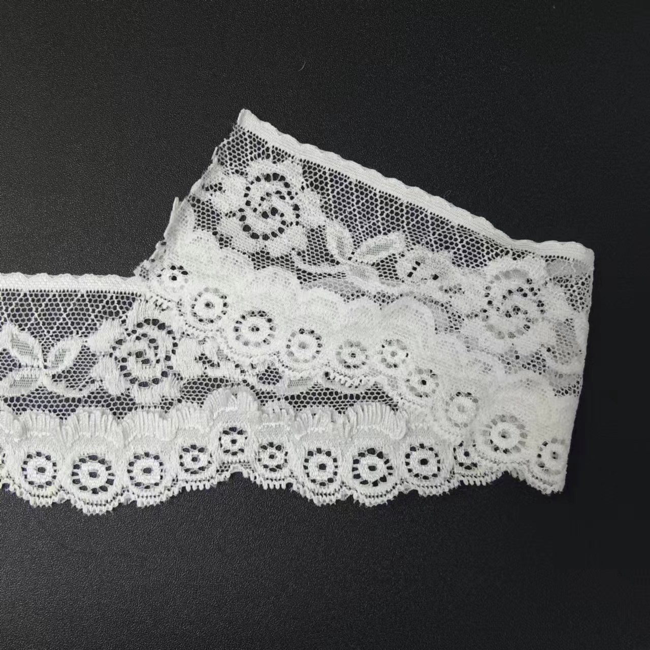 New Design White Nylon Spandex Sewing Lace Trim Fabrics Elastic Tulle French Style for Women's Lingerie