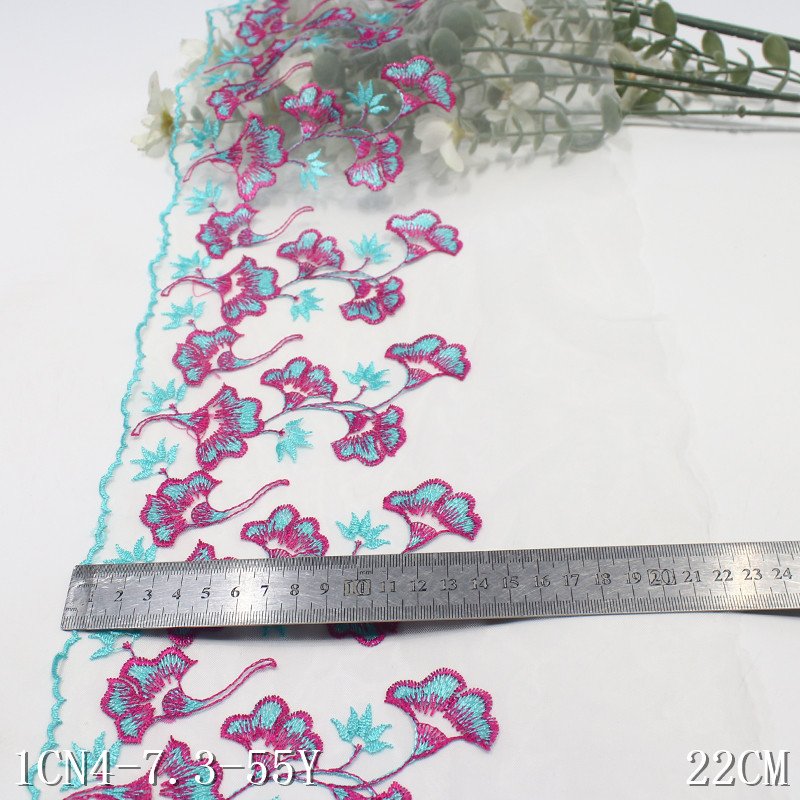 New Style 22cm white Tulle Embroidered Lace Trim multicolor Flower Embroidery Voile Lace fabric For Women Dress Lingerie