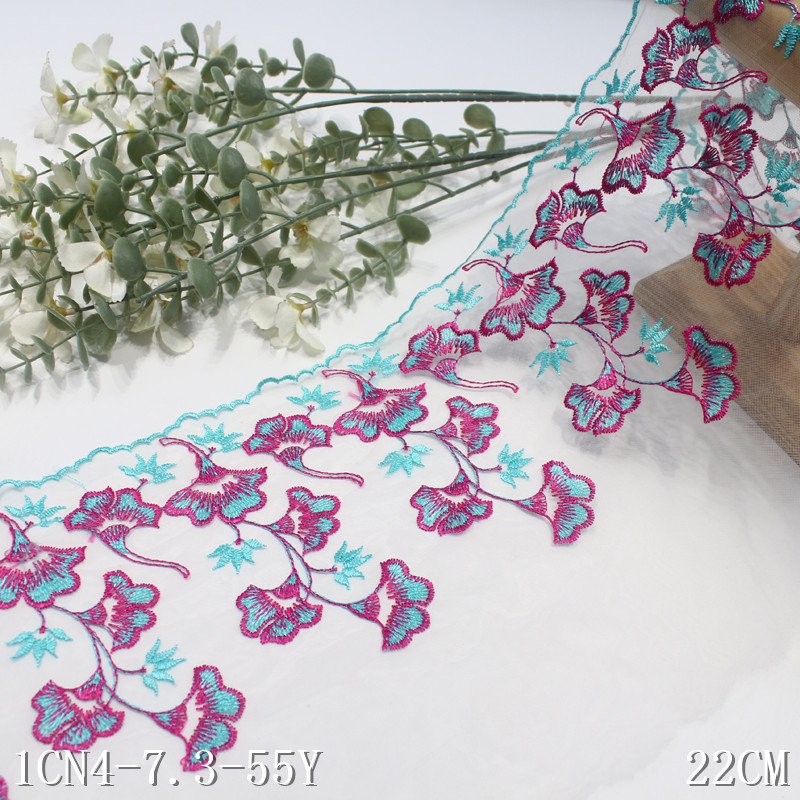 New Style 22cm white Tulle Embroidered Lace Trim multicolor Flower Embroidery Voile Lace fabric For Women Dress Lingerie