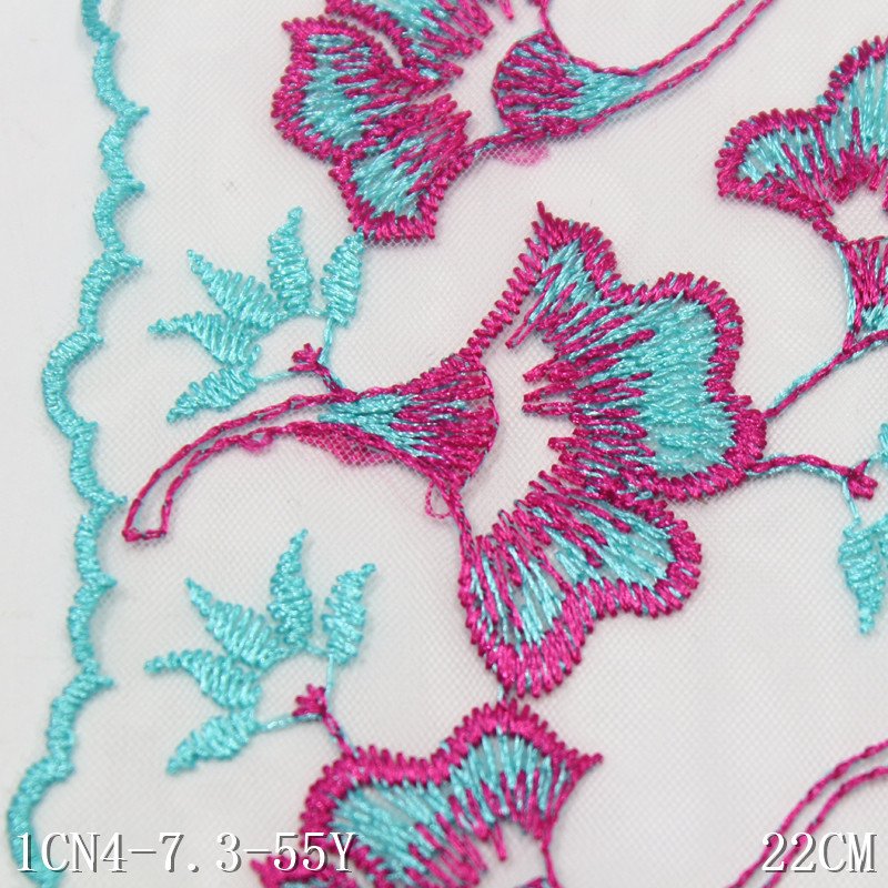 New Style 22cm white Tulle Embroidered Lace Trim multicolor Flower Embroidery Voile Lace fabric For Women Dress Lingerie