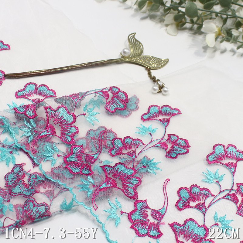 New Style 22cm white Tulle Embroidered Lace Trim multicolor Flower Embroidery Voile Lace fabric For Women Dress Lingerie