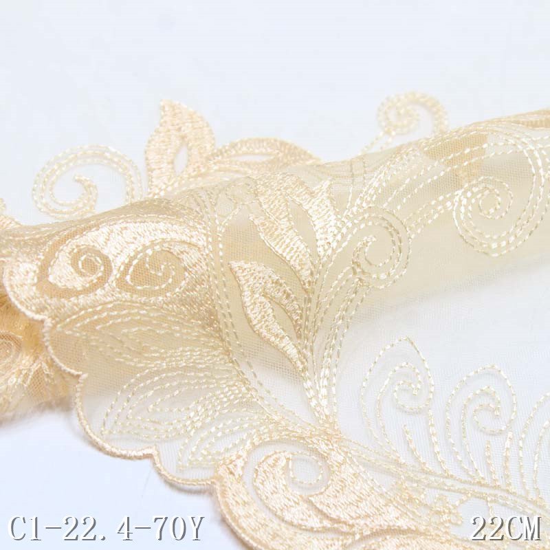 2024 Three-color polyester thread leaf knitted curtain embroidery lace trim