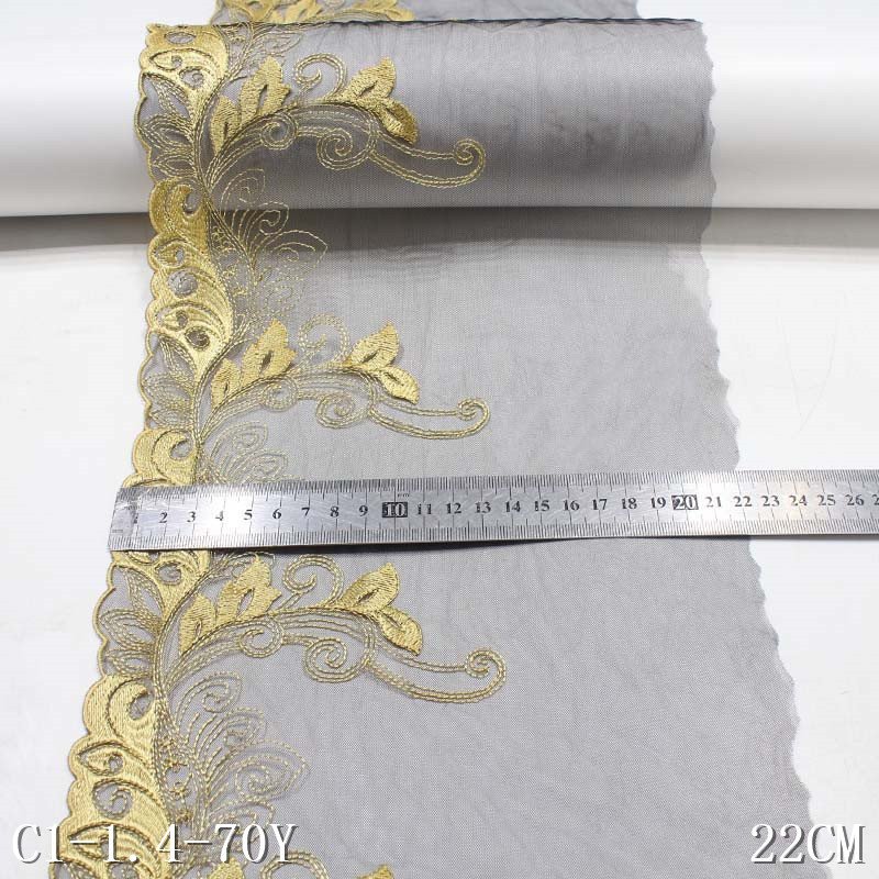 2024 Three-color polyester thread leaf knitted curtain embroidery lace trim