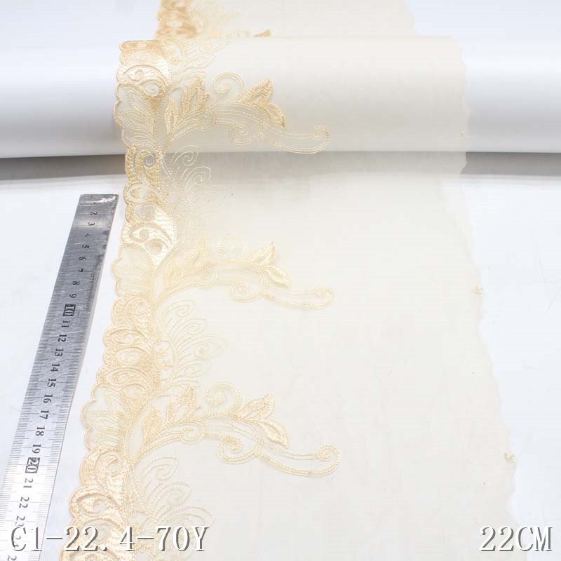 2024 Three-color polyester thread leaf knitted curtain embroidery lace trim