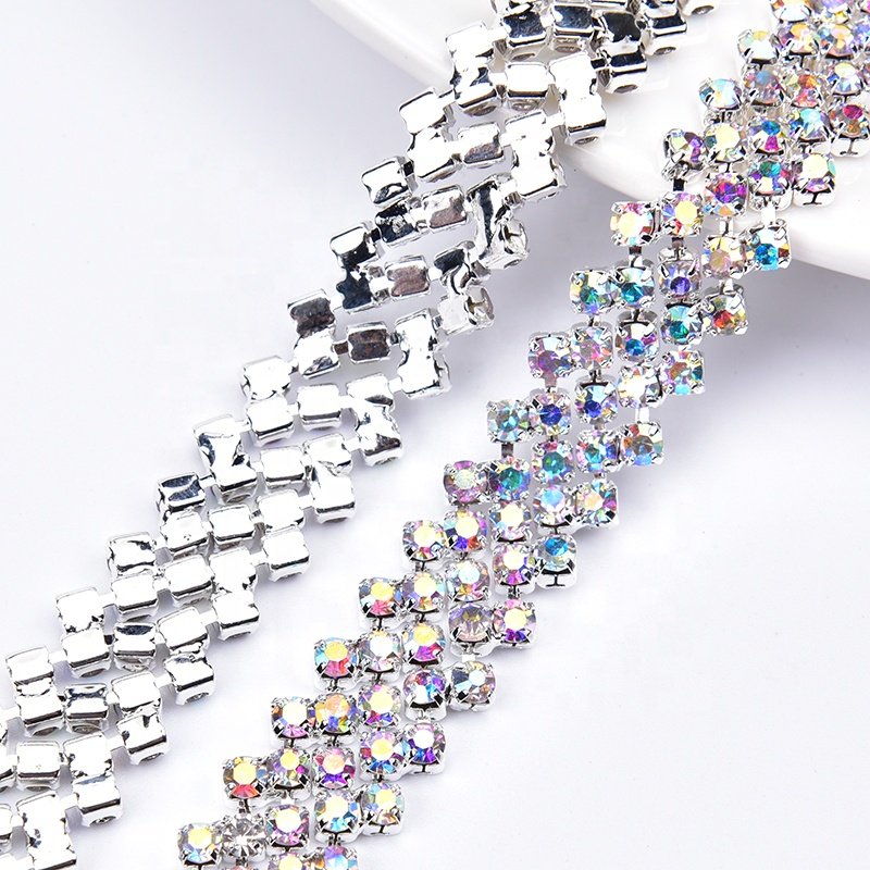 Clear Crystal Rhinestone Chain Plated Trimming Banding DIY Accessories Sew On Clothing Dress Bags/Shoes