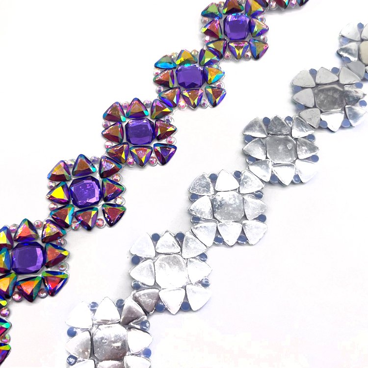 2025 New product Explosion carnival purple flower motif applique iridescent resin trimmings for wedding dress processing