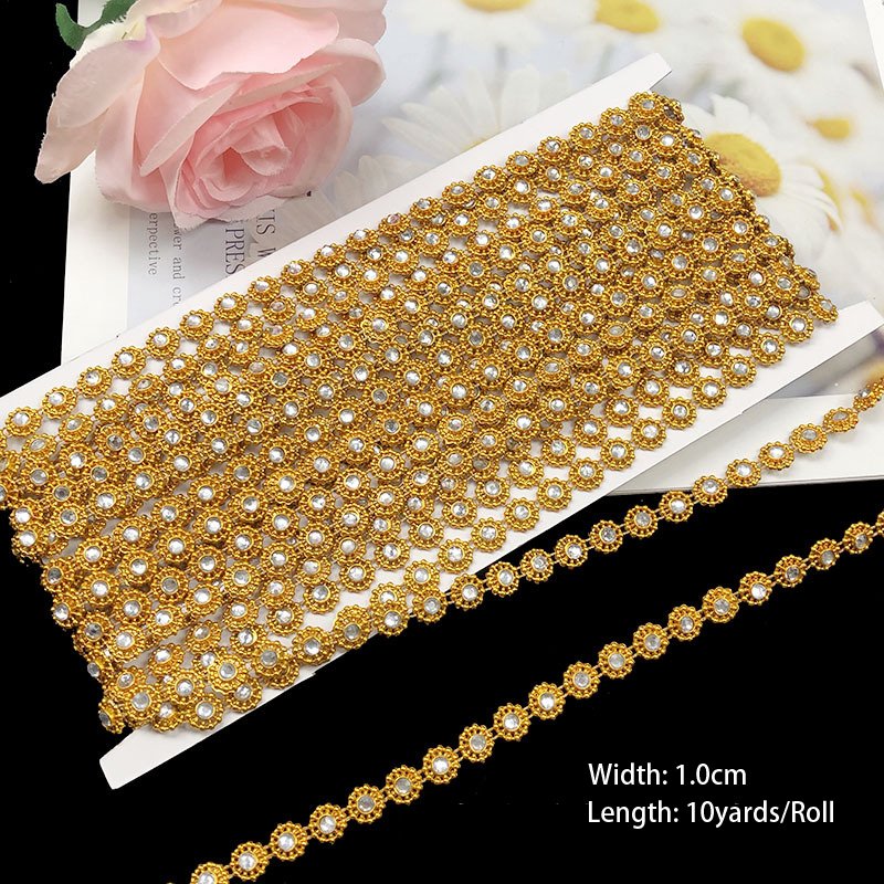 1.0cm Wide Acrylic Chain Lace Gold Chain Plastic Beaded Lace Trim For Clothes Dress