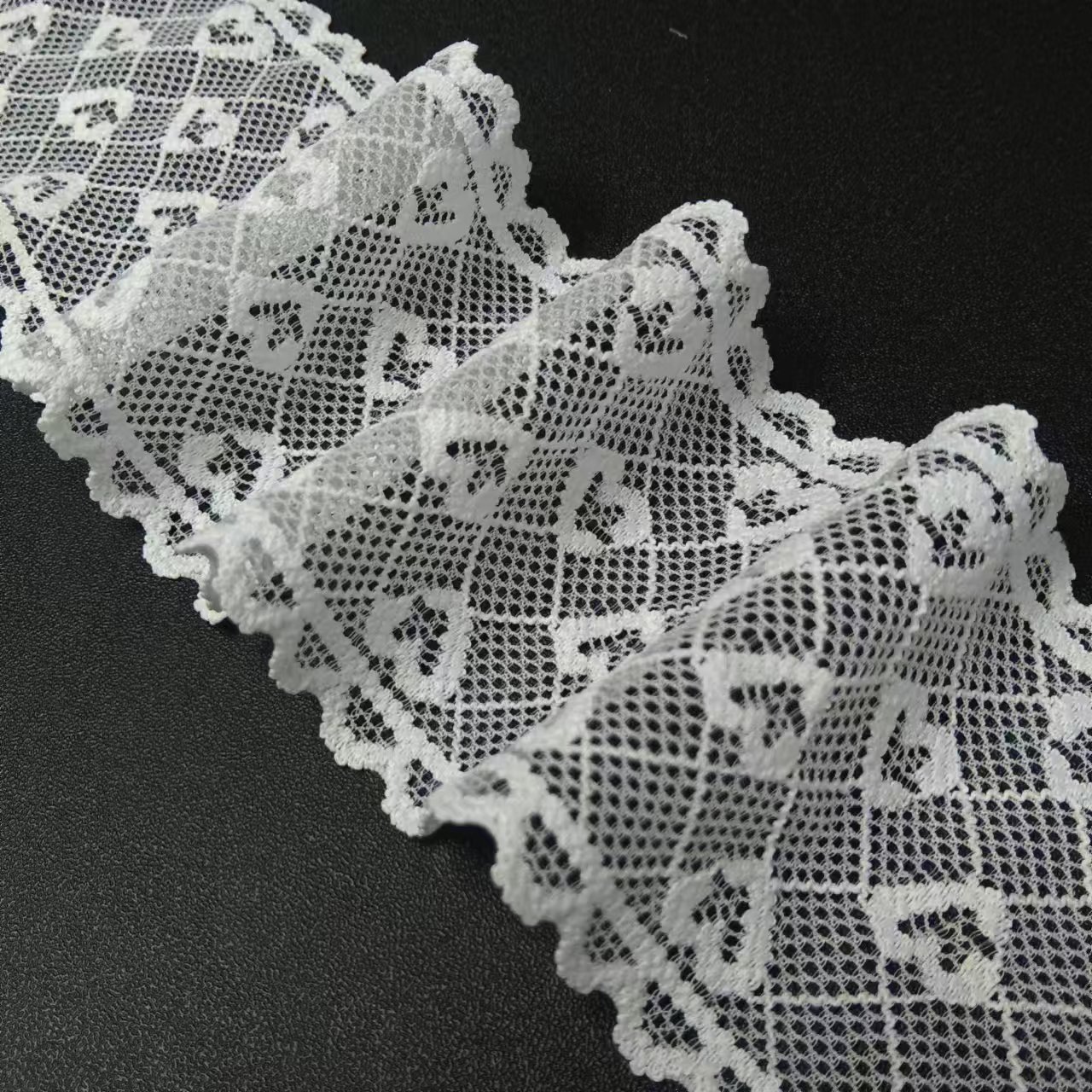 5.5cm Fancy Design White Elastic Voile Nylon Spandex Lace Trim Fabric Heart pattern for Women's Underwear Accessories