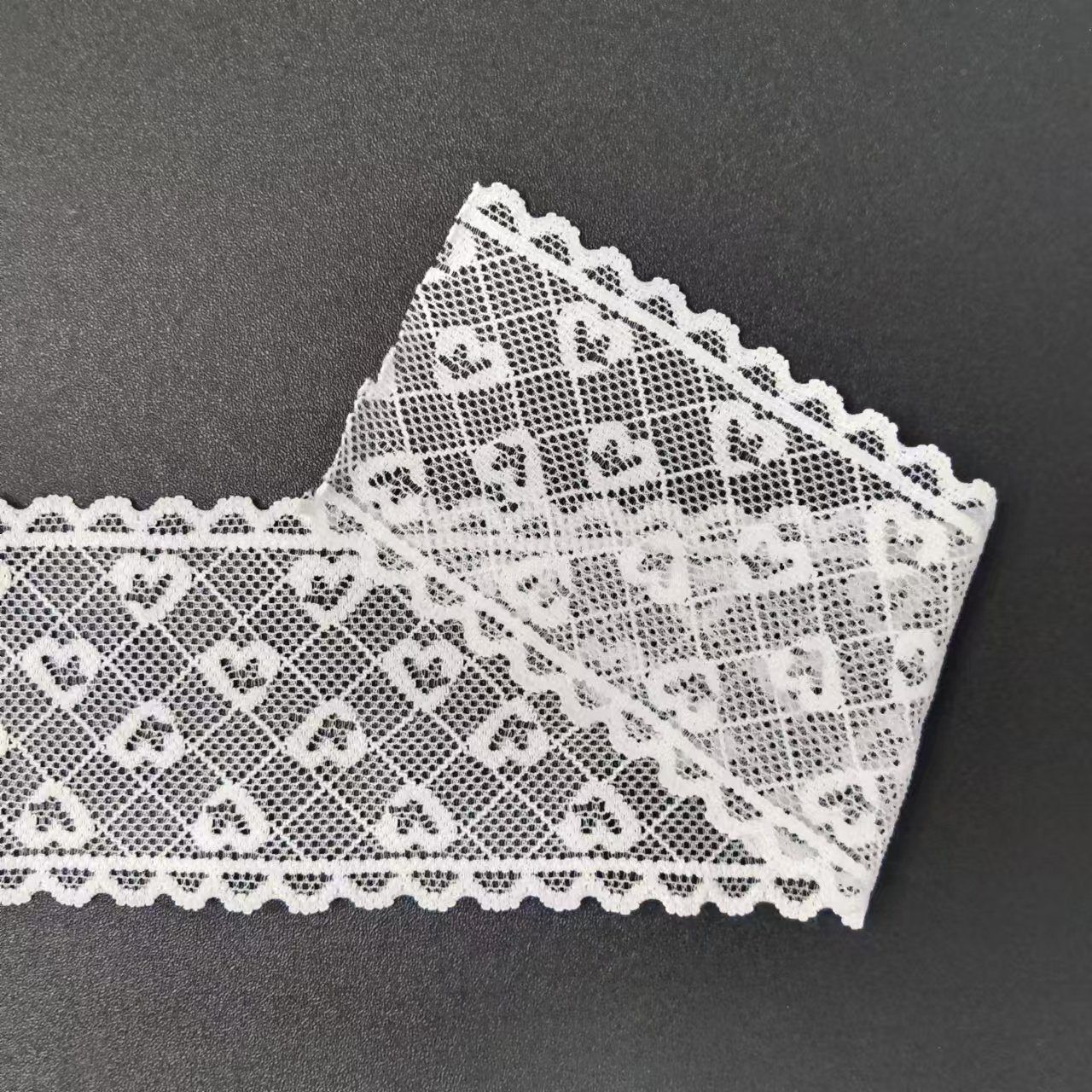 5.5cm Fancy Design White Elastic Voile Nylon Spandex Lace Trim Fabric Heart pattern for Women's Underwear Accessories